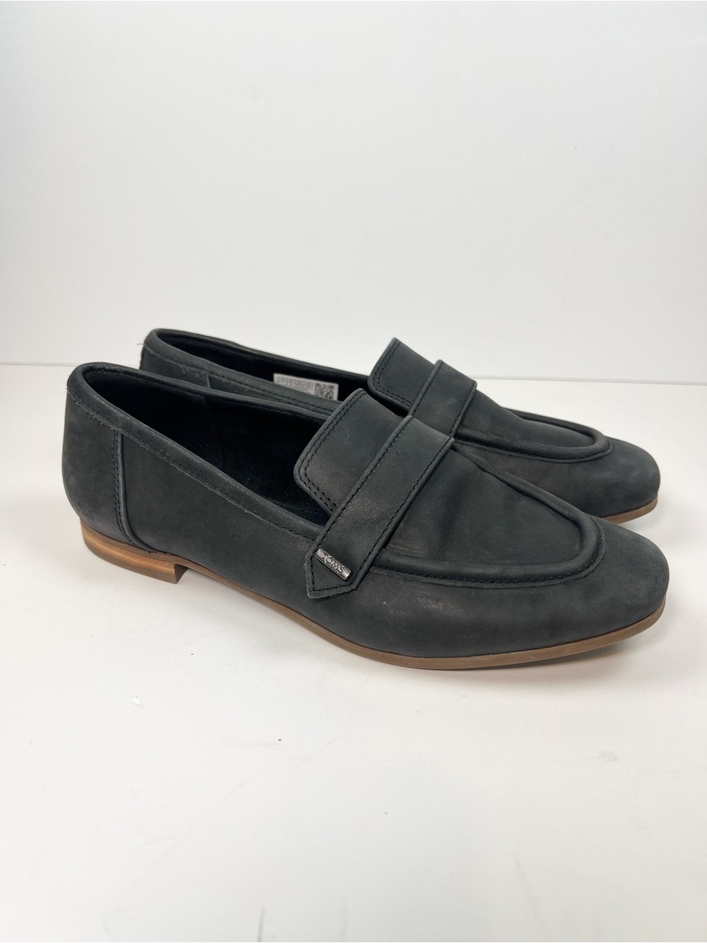 TOMS Lynette Loafers Black Leather Square Toe  size 7
